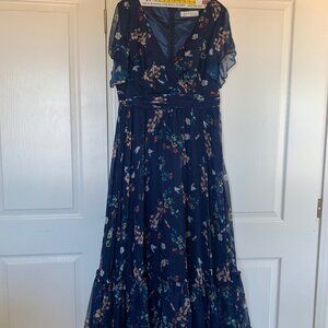 FLOUNCE SLEEVE FLORAL MAXI DRESS